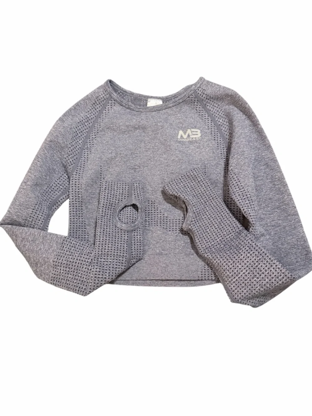 Bundle Seamless Heather‎ Gray Long-Sleeve Crop Top Workout sleeveless ribbed top